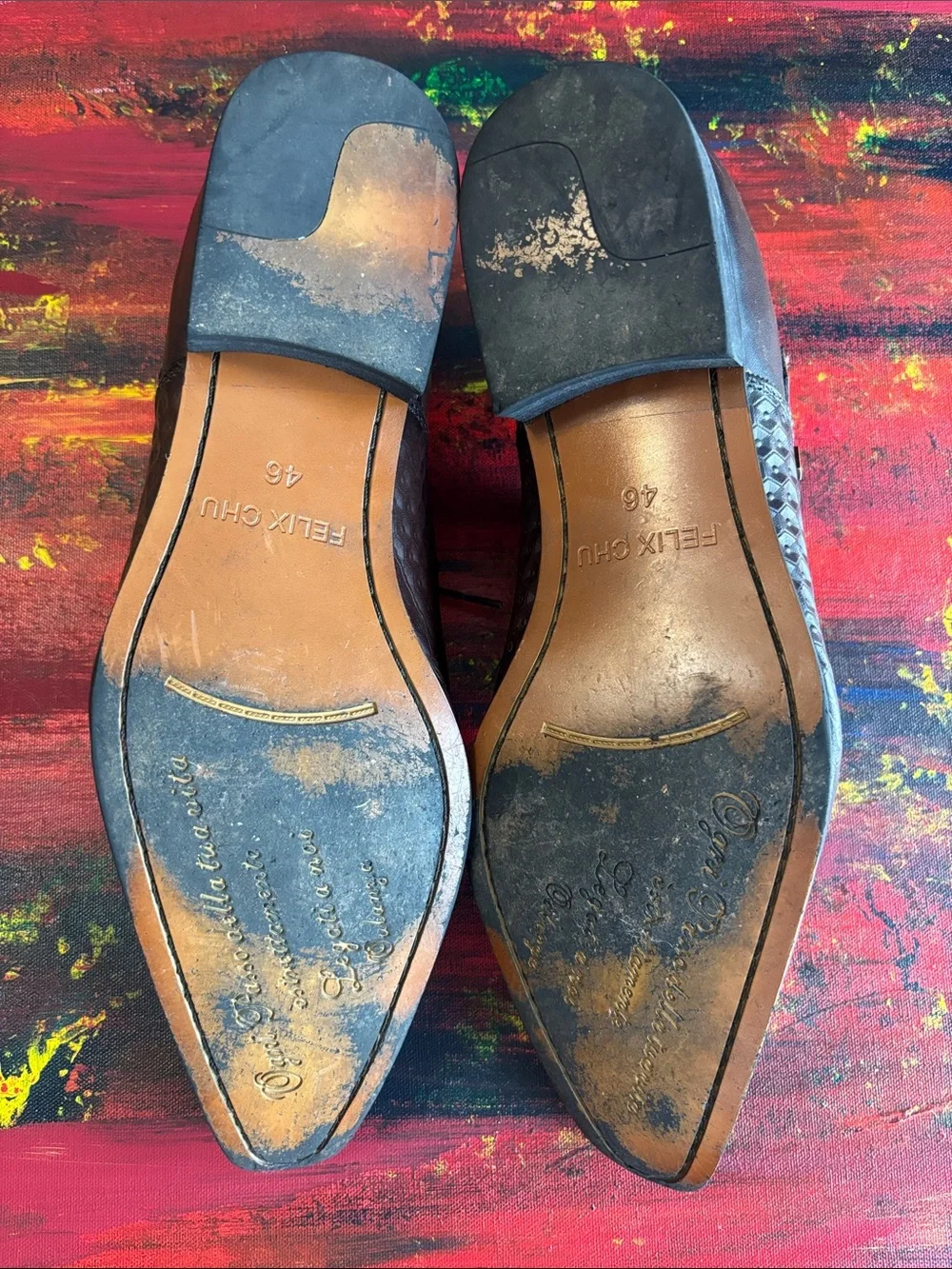 Felix Chu Men's Brown Leather Lace-Up Geometric Hexagon Embossed Oxfords F87-76